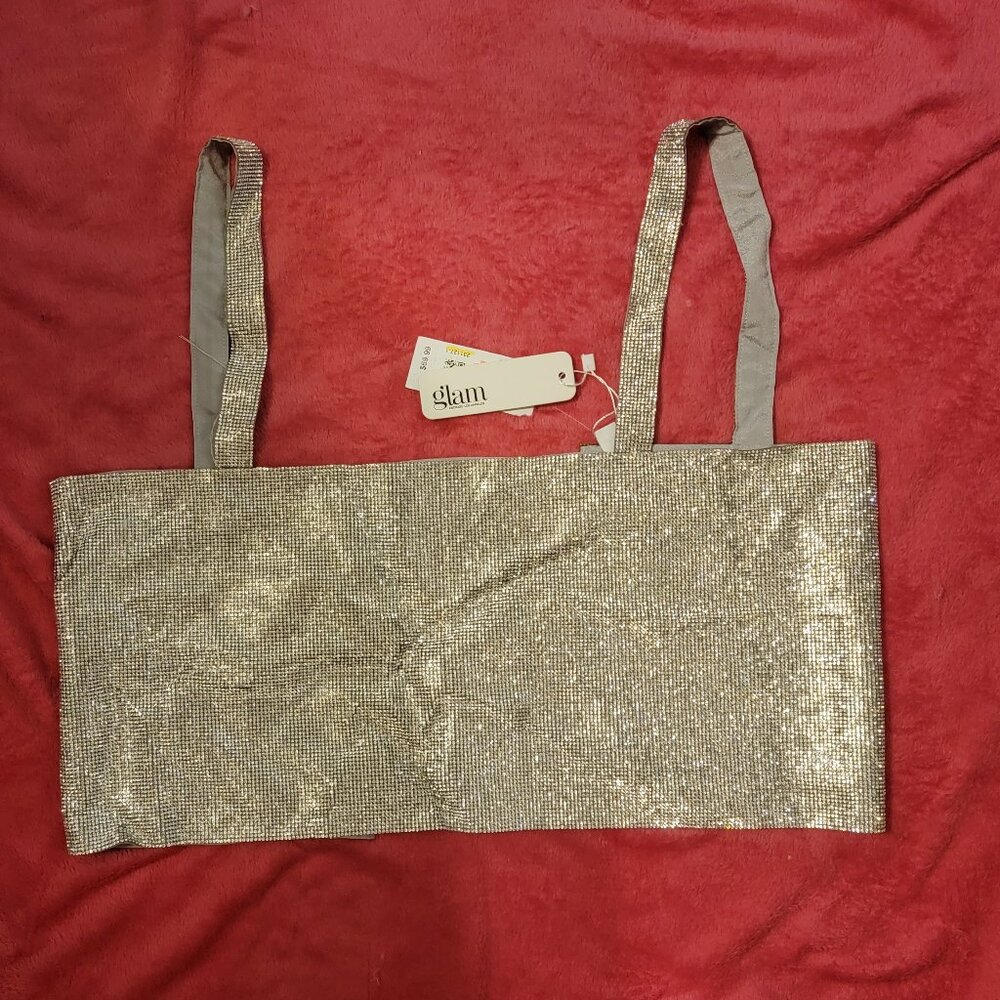 Solid Rhinestone Blinged Out Short Tank Top with chain closure Size Large -